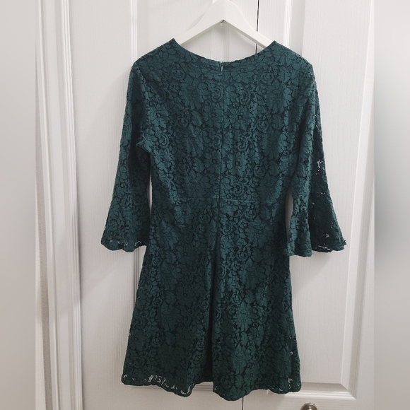 Lulu's Favorite Flair Forest Green Lace Flounce Sleeve Dress - Picture 6 of 13